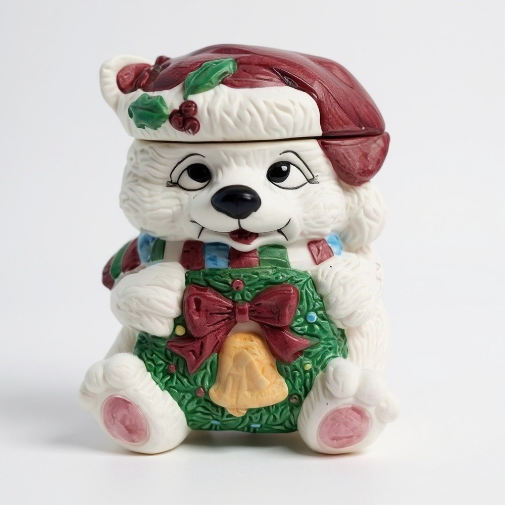 Polar Bear Ceramic Cookie Jar Goofy Cute‎ Holiday Kitchen Decor 6.5"